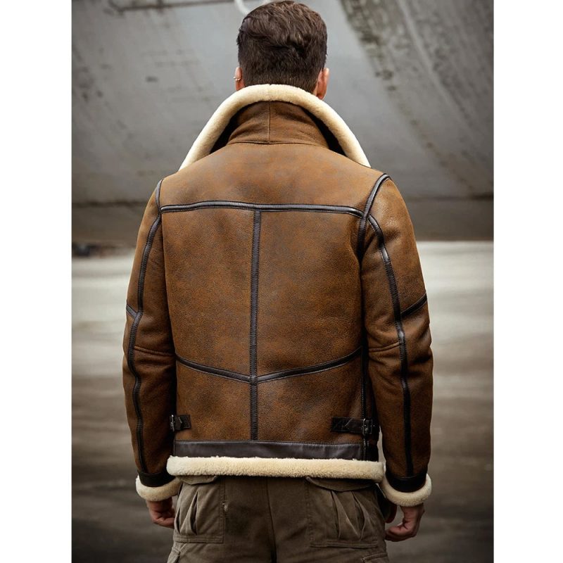 2022NewMensBrownB3ShearlingJacketSheepskinCoatLeatherJacketFurCoatAirforceFlightJacketMensWinterCoats2