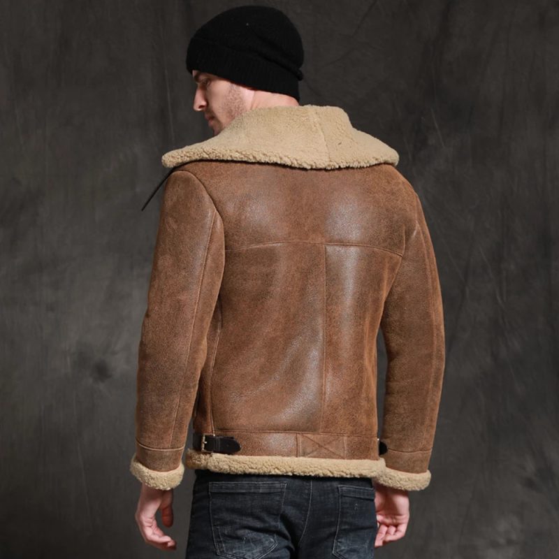 2022NewMensBrownSheepskinShearlingJacketShortLeatherJacketFurCoatThickMensWinterCoats