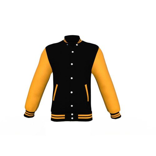 Black Varsity Letterman Jacket with Gold Sleeves - Shearling leather