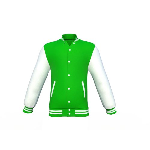 Light Green Varsity Letterman Jacket with White Sleeves - Shearling leather