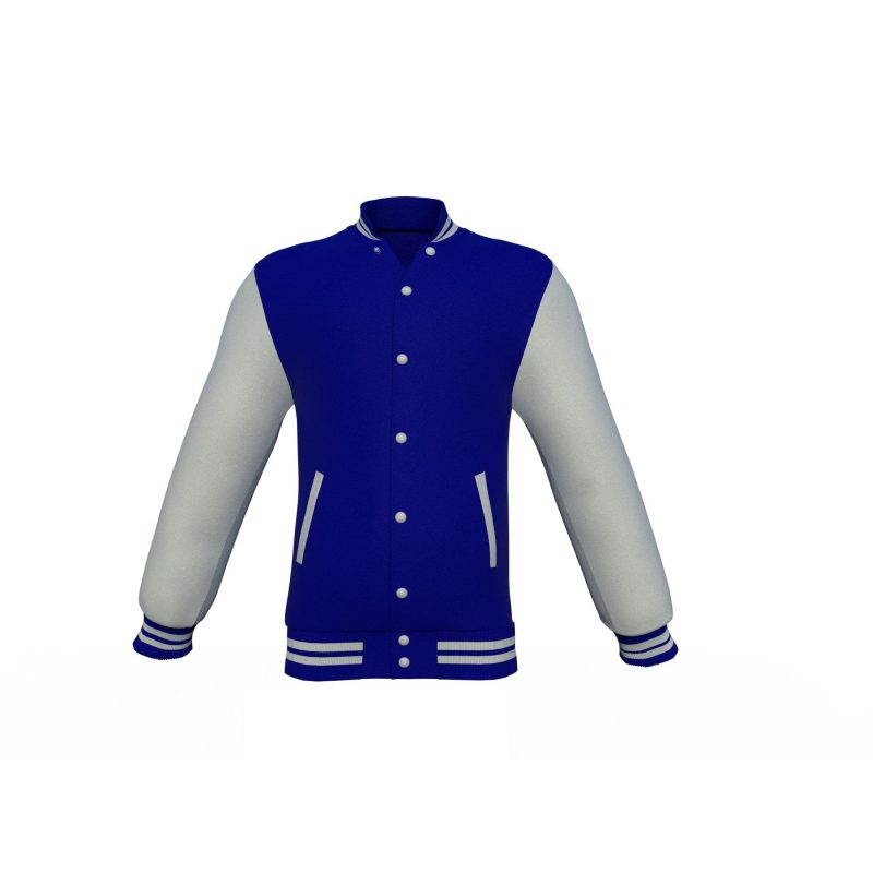 Navy Varsity Letterman Jacket with Grey Sleeves - Shearling leather