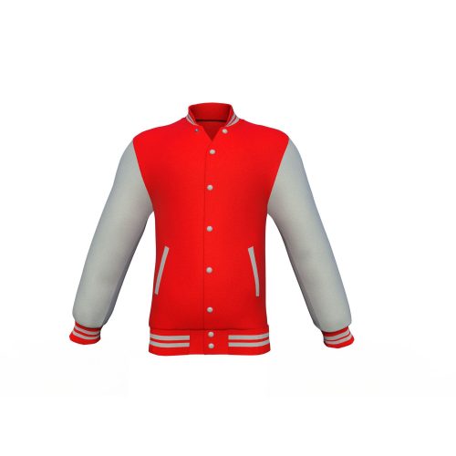 Red Varsity Letterman Jacket with Grey Sleeves - Shearling leather