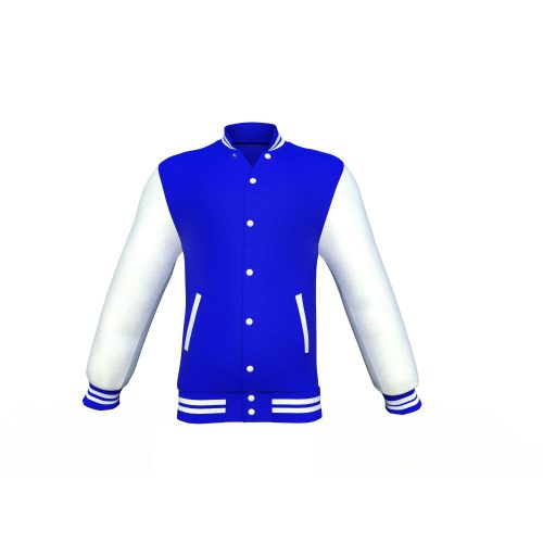 Blue Varsity Letterman Jacket with White Sleeves - Shearling leather