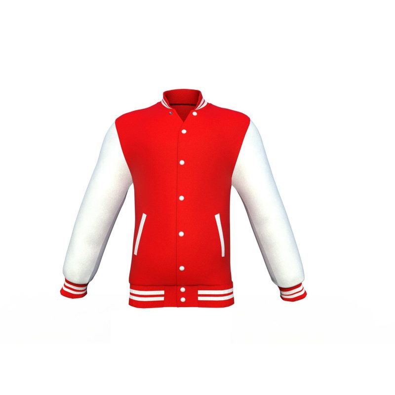 Red Varsity Letterman Jacket with White Sleeves - Shearling leather