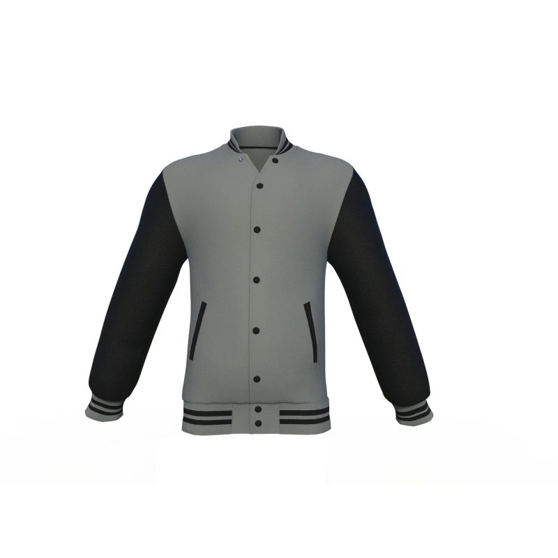 Grey Varsity Letterman Jacket with Black Sleeves - Shearling leather