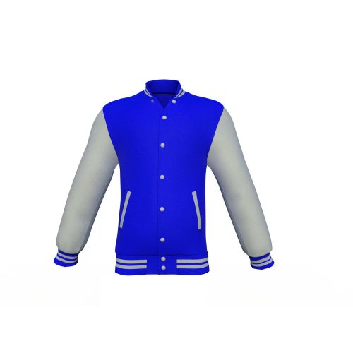 Blue Varsity Letterman Jacket with Grey Sleeves - Shearling leather