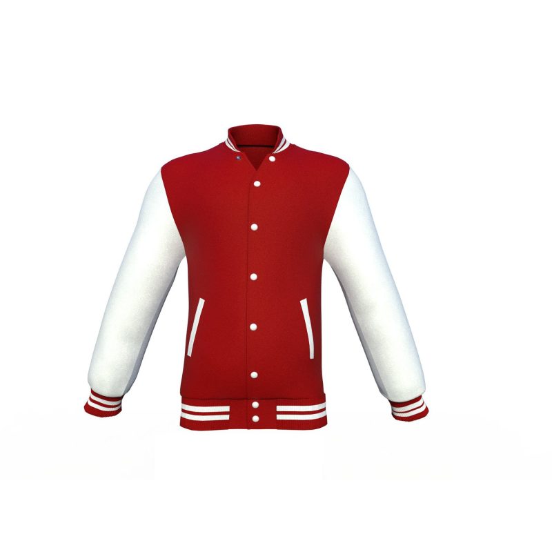 Maroon Varsity Letterman Jacket with White Sleeves - Shearling leather