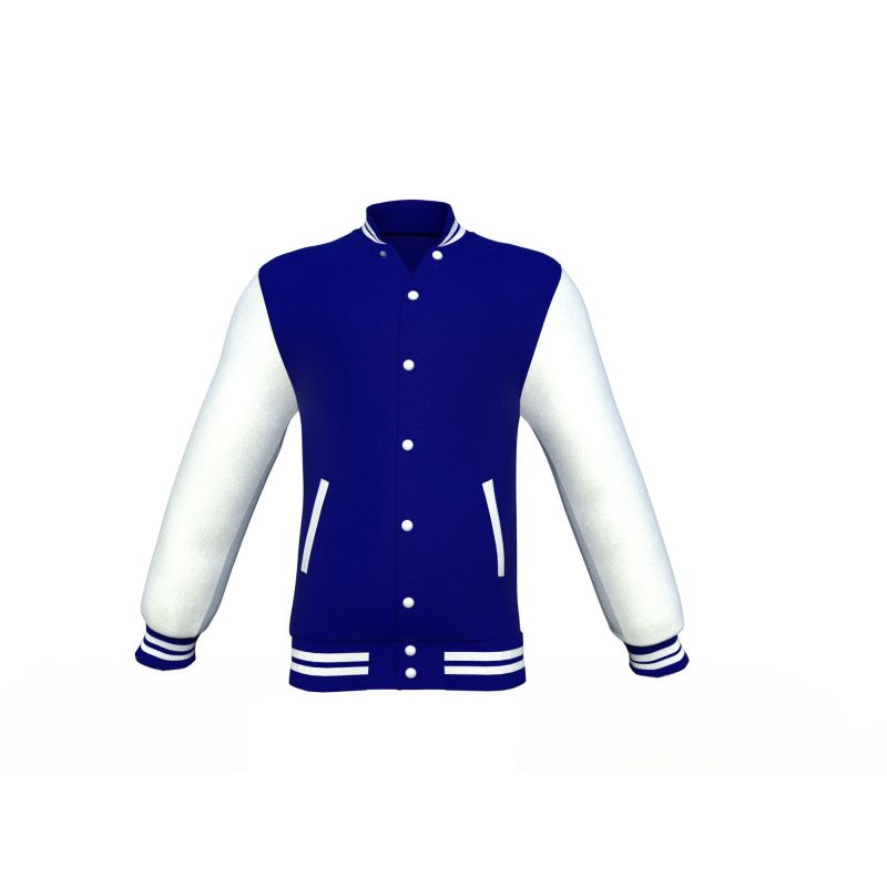 Navy Varsity Letterman Jacket with White Sleeves - Shearling leather