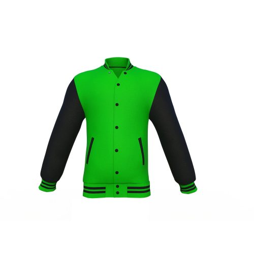 Light Green Varsity Letterman Jacket with Black Sleeves - Shearling leather