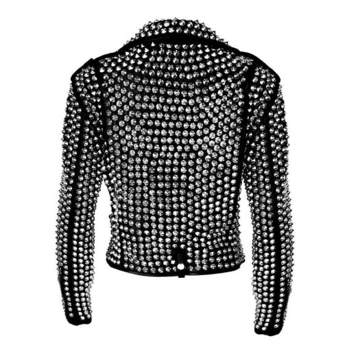 A.L.C Woman Full Silver Studded Punk Cowhide Leather Jacket1263