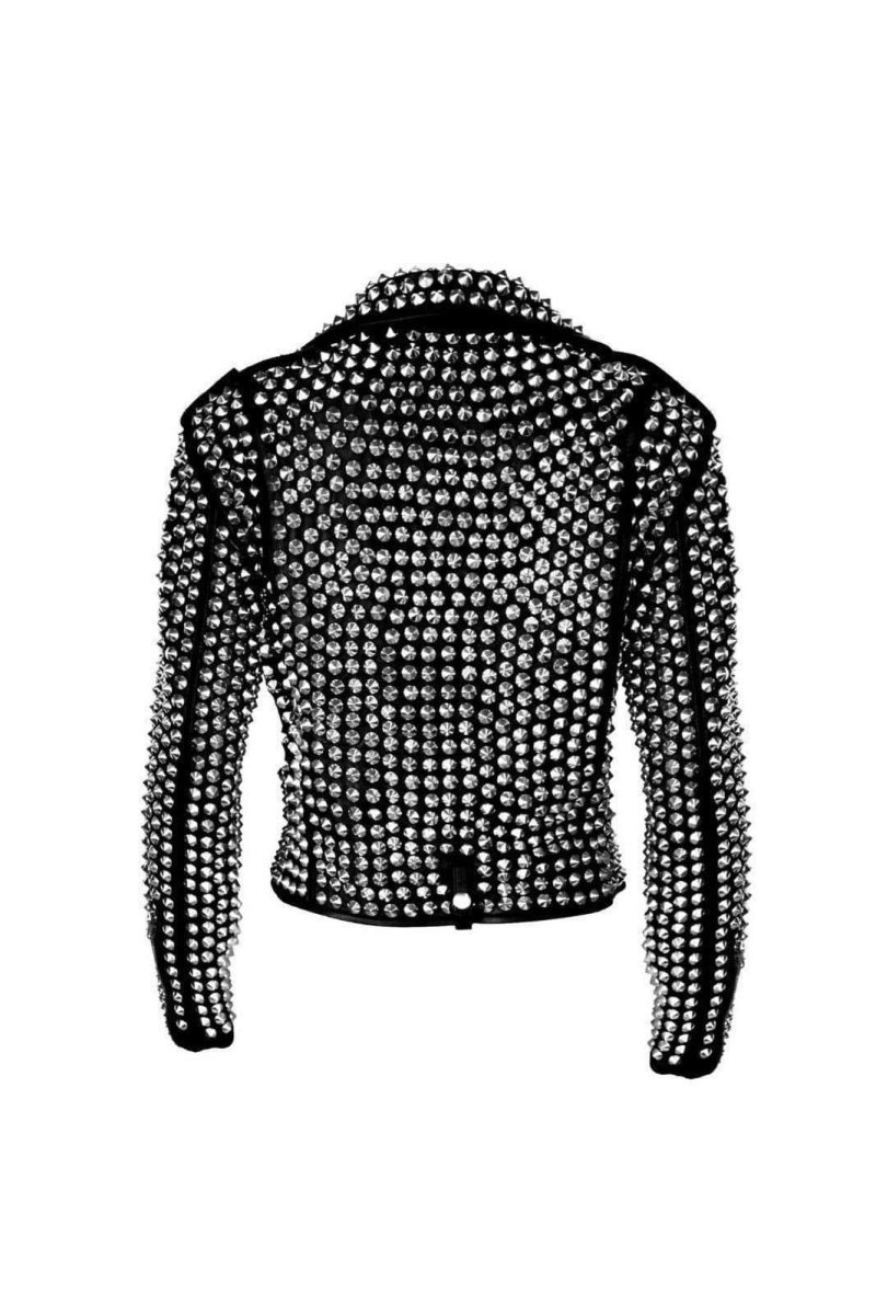 A.L.C Woman Full Silver Studded Punk Cowhide Leather Jacket1263