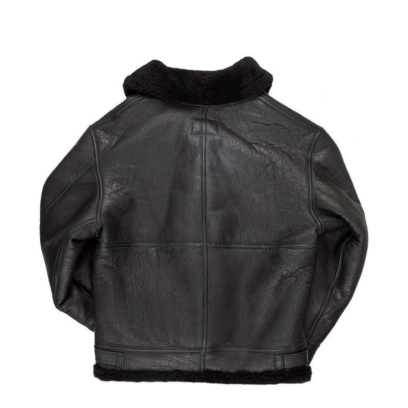 All Black B 3 Hooded Sheepskin Bomber Jackets 1