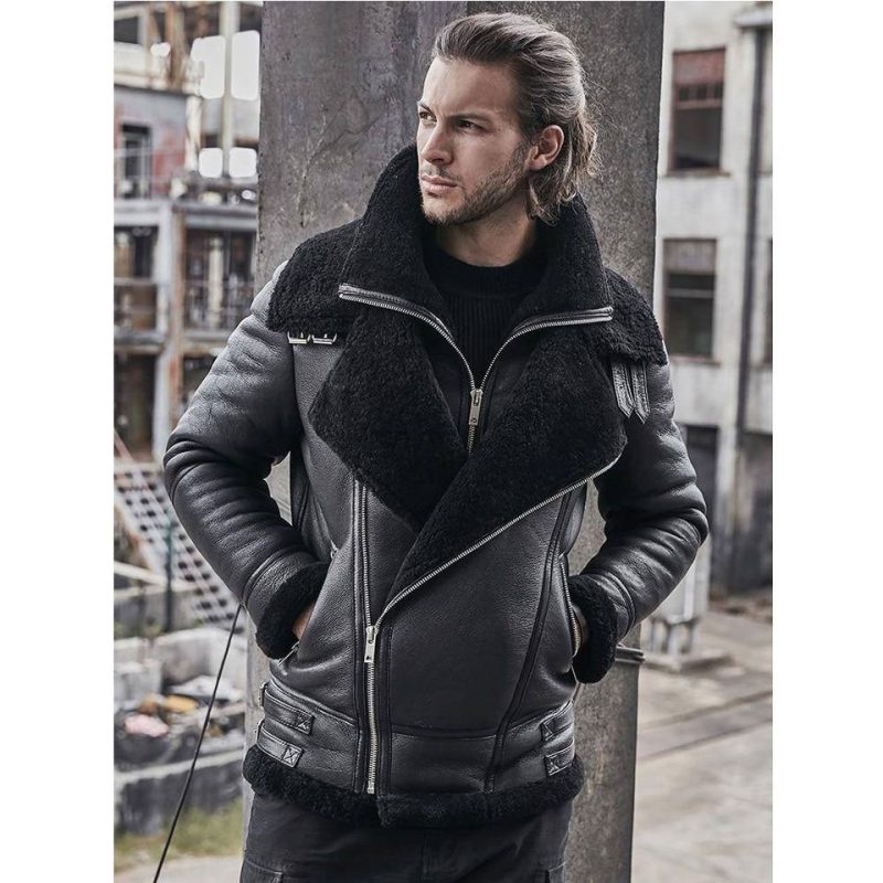 B3 Bomber Jacket Sheepskin Shearling Coat Motorcycle Classic Leather