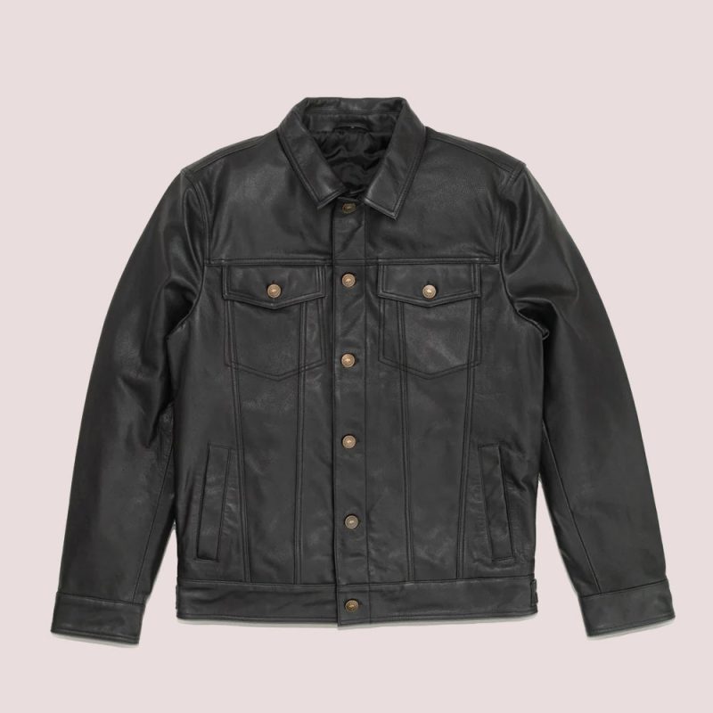 B3BlackMensRuggedStyleSheepskinLeatherMotorcycleJacket4