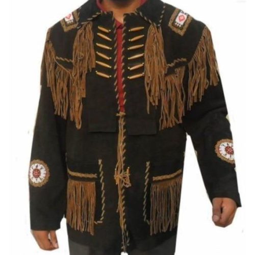 Western Cowboy Brown Suede Leather Jacket, Fringes Cowboy Jacket - Shearling leather