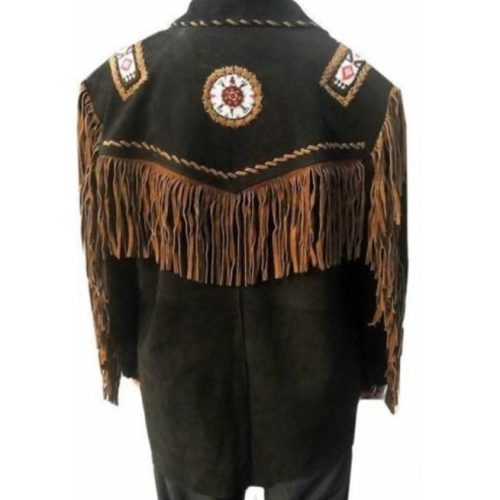 Beads Western Cowboy Suede Leather Jacket Fringes Cowboy Jacket BACK SIDE