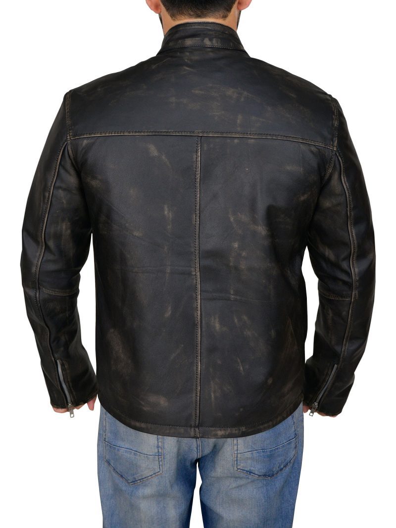 Black cafe racer leather jacket