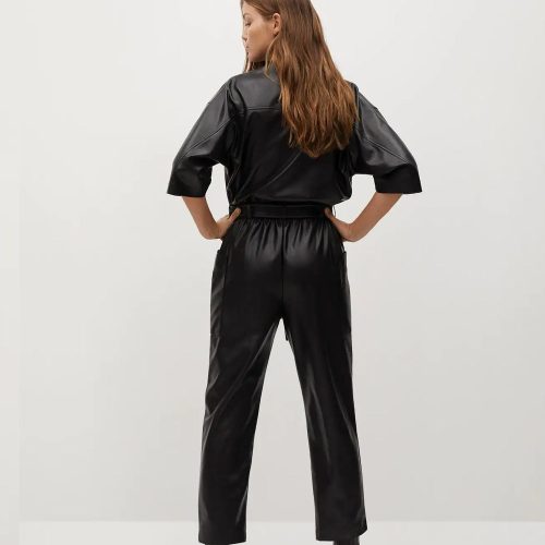 BlackWomen sOnePieceRealLeatherDressJumpsuit