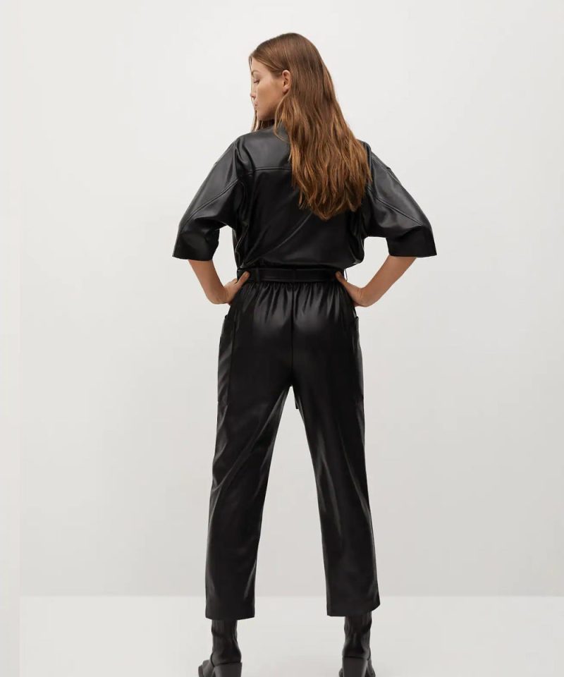 BlackWomen sOnePieceRealLeatherDressJumpsuit