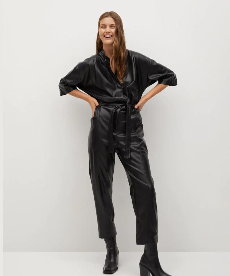 BlackWomen sOnePieceRealLeatherDressJumpsuit3