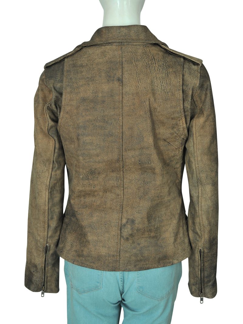 Brown distressed leather jacket for women