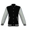 Black Varsity Letterman Jacket with Grey Sleeves - Shearling leather