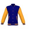 Navy Varsity Letterman Jacket with Gold Sleeves - Shearling leather