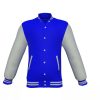 Blue Varsity Letterman Jacket with Grey Sleeves - Shearling leather