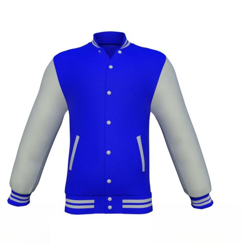 Blue Varsity Letterman Jacket with Grey Sleeves - Shearling leather