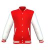 Red Varsity Letterman Jacket with White Sleeves - Shearling leather