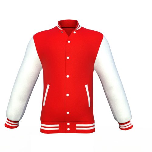 Red Varsity Letterman Jacket with White Sleeves - Shearling leather