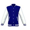 Navy Varsity Letterman Jacket with White Sleeves - Shearling leather