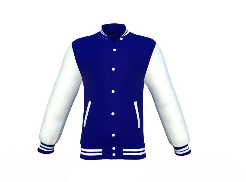 Navy Varsity Letterman Jacket with White Sleeves - Shearling leather