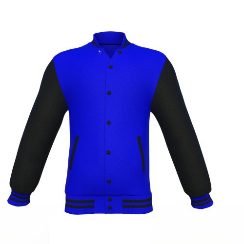 Blue Varsity Letterman Jacket with Black Sleeves - Shearling leather