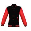 Black Varsity Letterman Jacket with Red Sleeves - Shearling leather