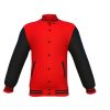 Red Varsity Letterman Jacket with Black Sleeves - Shearling leather