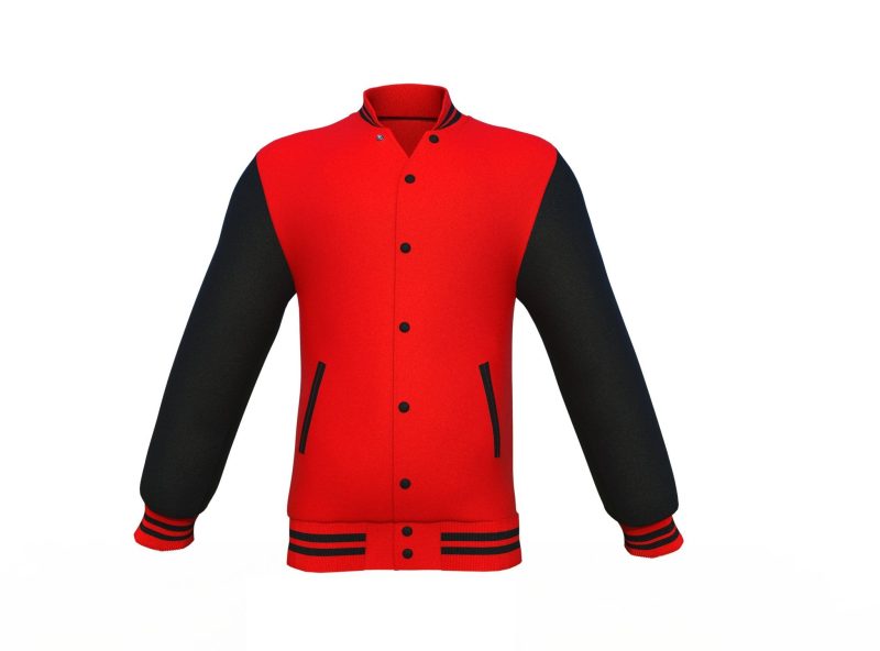 Red Varsity Letterman Jacket with Black Sleeves - Shearling leather