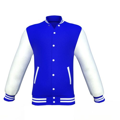 Blue Varsity Letterman Jacket with White Sleeves - Shearling leather