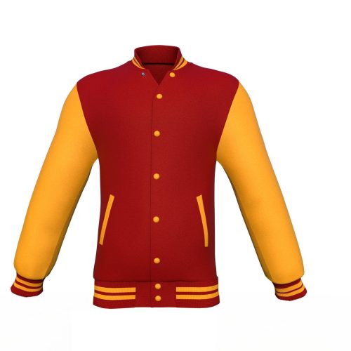 Maroon Varsity Letterman Jacket with Gold Sleeves - Shearling leather