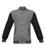 Grey Varsity Letterman Jacket with Black Sleeves - Shearling leather