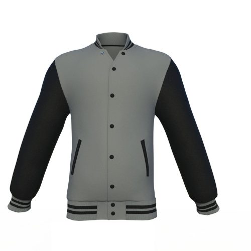 Grey Varsity Letterman Jacket with Black Sleeves - Shearling leather