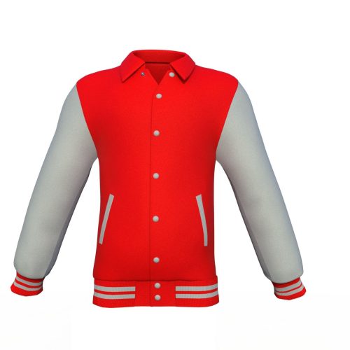 Red Varsity Letterman Jacket with Grey Sleeves - Shearling leather