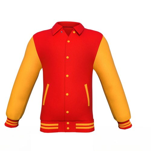 Red Varsity Letterman Jacket with Gold Sleeves - Shearling leather