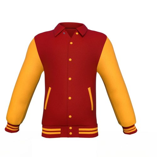 Maroon Varsity Letterman Jacket with Gold Sleeves - Shearling leather