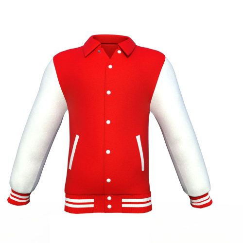 Red Varsity Letterman Jacket with White Sleeves - Shearling leather