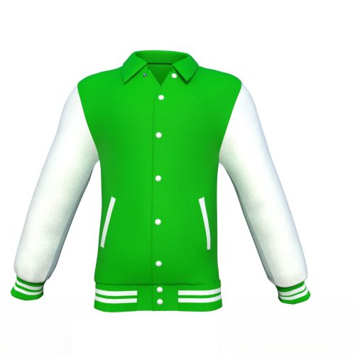 Light Green Varsity Letterman Jacket with White Sleeves - Shearling leather