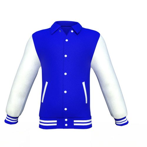 Blue Varsity Letterman Jacket with White Sleeves - Shearling leather