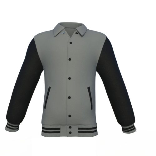 Grey Varsity Letterman Jacket with Black Sleeves - Shearling leather