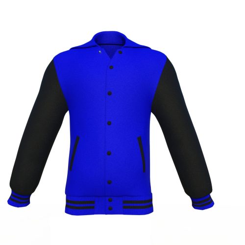 Blue Varsity Letterman Jacket with Black Sleeves - Shearling leather