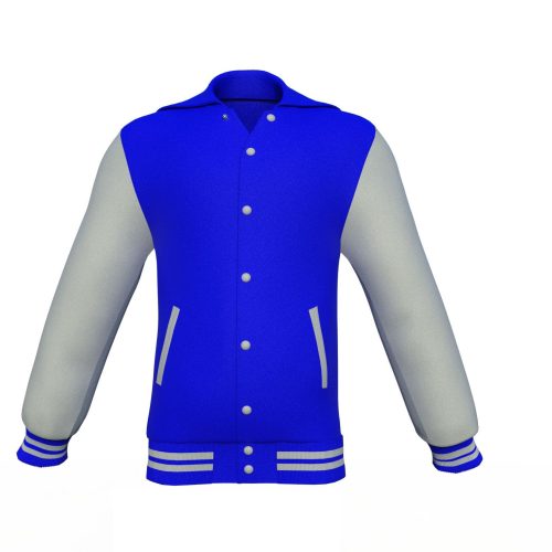 Blue Varsity Letterman Jacket with Grey Sleeves - Shearling leather